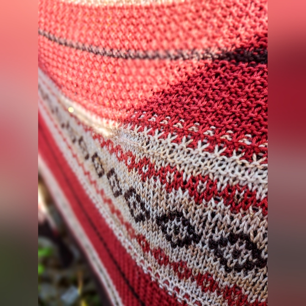 Hand Knitted Shawl One of a Kind Elegant Red Beige Coffee Brown Merino Wool - Picture 4 of 15